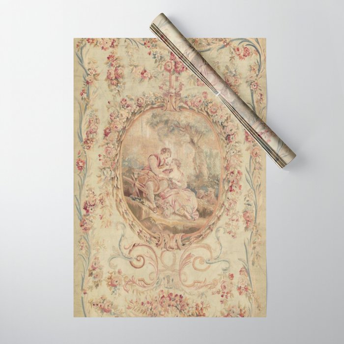 Antique 18th Century Louis XV Romantic Lovers French Beauvais Tapestry Wrapping Paper Gallery Image 1