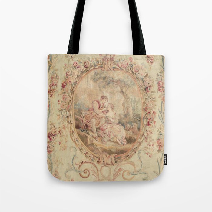 Antique 18th Century Louis XV Romantic Lovers French Beauvais Tapestry Tote Bag Gallery Image 1