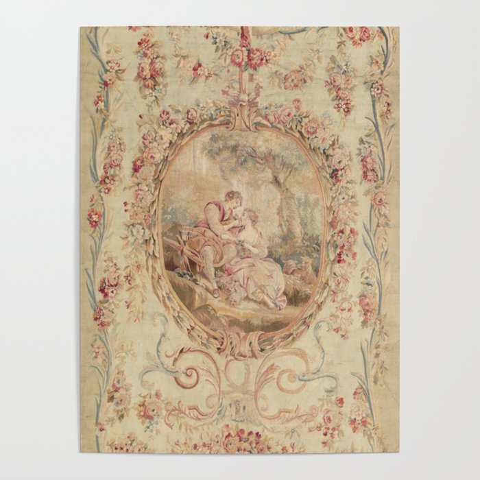 Antique 18th Century Louis XV Romantic Lovers French Beauvais Tapestry Poster Gallery Image 1