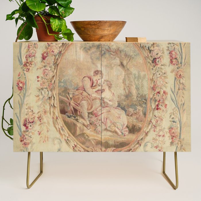 Antique 18th Century Louis XV Romantic Lovers French Beauvais Tapestry Credenza Gallery Image 1