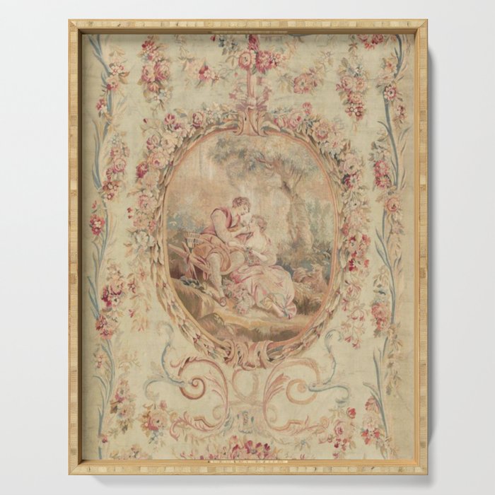 Antique 18th Century Louis XV Romantic Lovers French Beauvais Tapestry Serving Tray Gallery Image 1