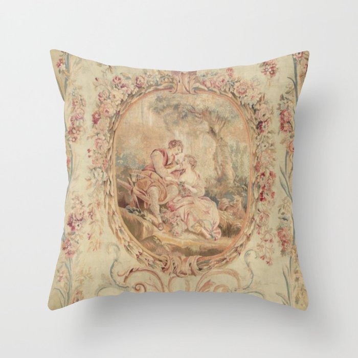 Antique 18th Century Louis XV Romantic Lovers French Beauvais Tapestry Throw Pillow Gallery Image 6