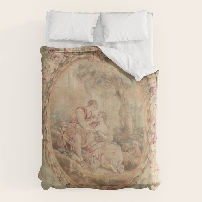 Antique 18th Century Louis XV Romantic Lovers French Beauvais Tapestry Duvet Cover Gallery Image 6