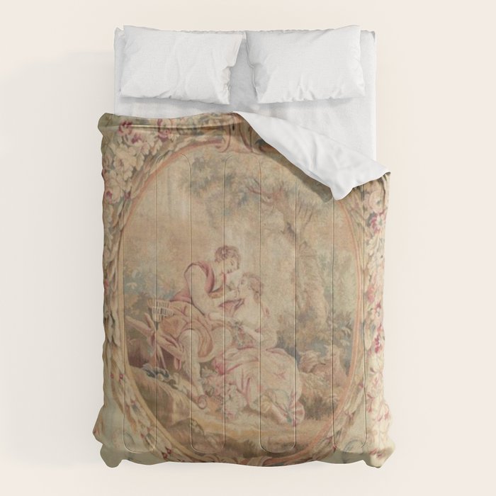 Antique 18th Century Louis XV Romantic Lovers French Beauvais Tapestry Comforter Gallery Image 6