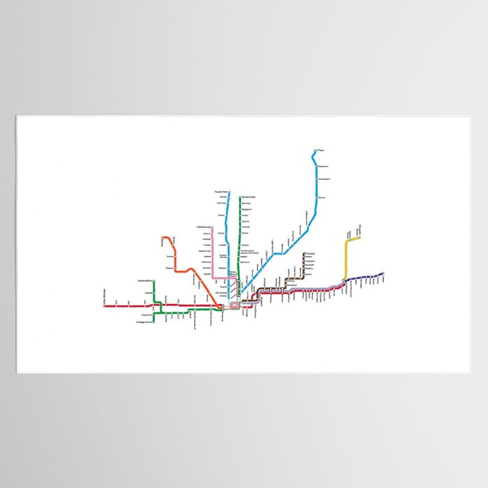 Chicago CTA Map, Chicago Wall Art, CTA Art Print Tablecloth Gallery Image 2