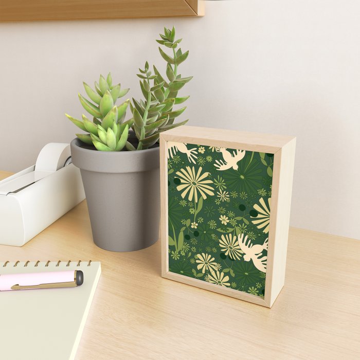 Birds & Flowers Green Mini Art Print Gallery Image 2