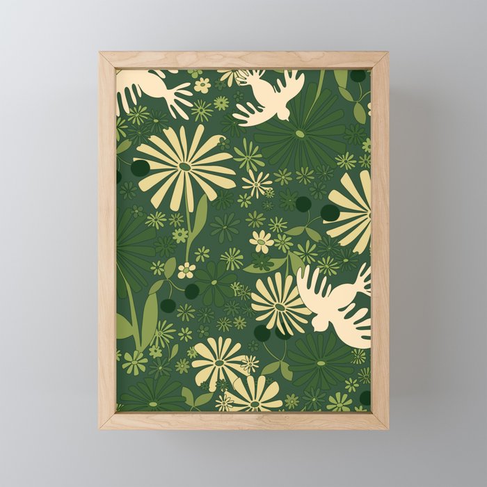 Birds & Flowers Green Mini Art Print Gallery Image 1