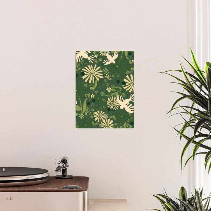 Birds & Flowers Green Poster Gallery Image 2