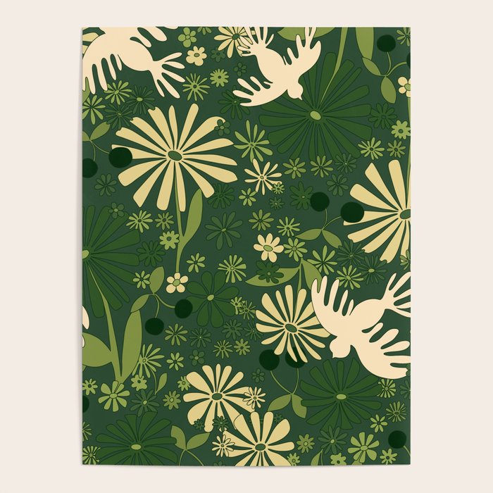 Birds & Flowers Green Poster Gallery Image 4