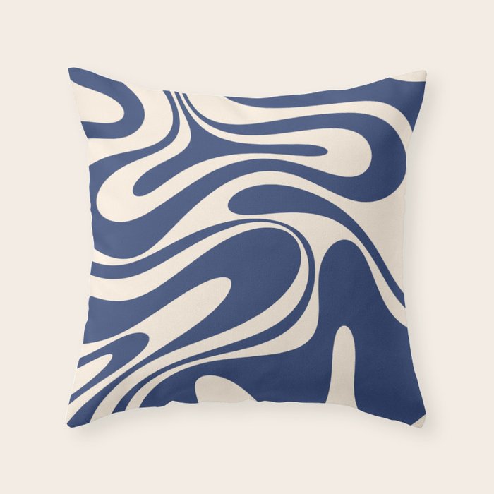 Retro Fantasy Swirl Abstract in Blue and Cream Throw Pillow Gallery Image 1