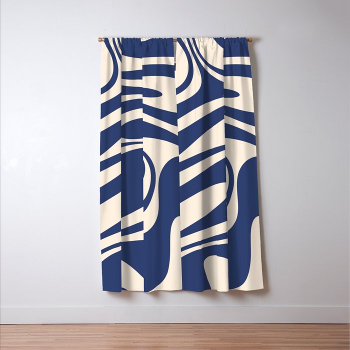 Retro Fantasy Swirl Abstract in Blue and Cream Window Curtain Gallery Image 3