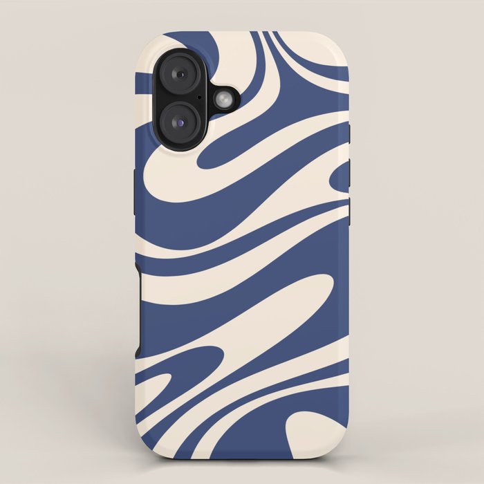 Retro Fantasy Swirl Abstract in Blue and Cream iPhone Case Gallery Image 1