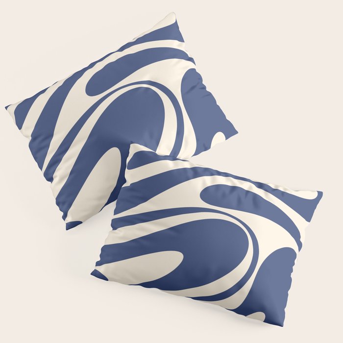 Retro Fantasy Swirl Abstract in Blue and Cream Pillow Sham Gallery Image 1