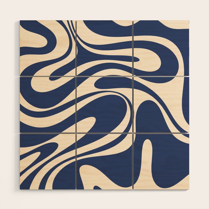 Retro Fantasy Swirl Abstract in Blue and Cream Wood Wall Art Gallery Image 1