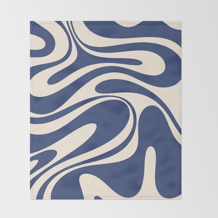 Retro Fantasy Swirl Abstract in Blue and Cream Throw Blanket Gallery Image 2