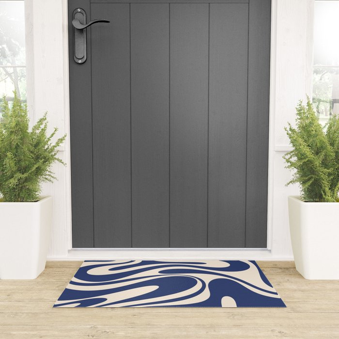 Retro Fantasy Swirl Abstract in Blue and Cream Welcome Mat Gallery Image 3