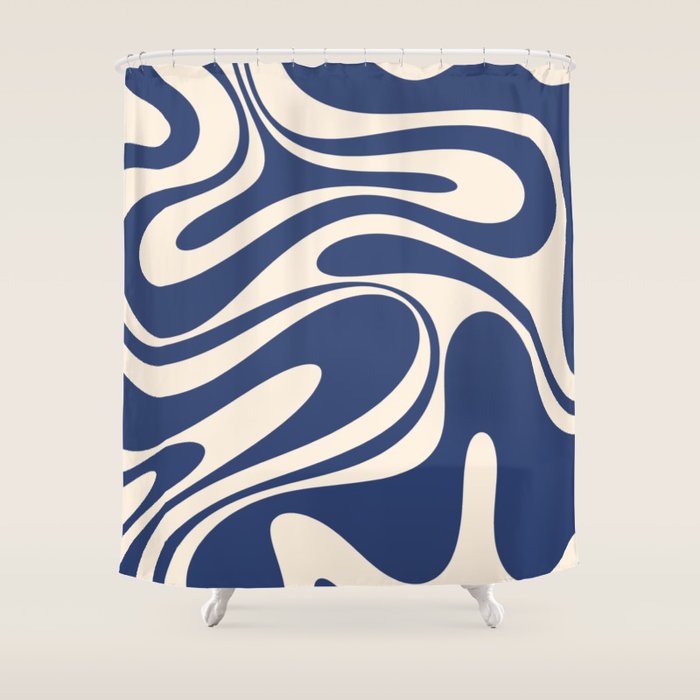Retro Fantasy Swirl Abstract in Blue and Cream Shower Curtain Gallery Image 1