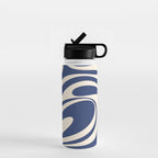 Retro Fantasy Swirl Abstract in Blue and Cream Water Bottle Gallery Image 1