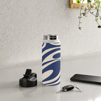 Retro Fantasy Swirl Abstract in Blue and Cream Water Bottle Gallery Image 4