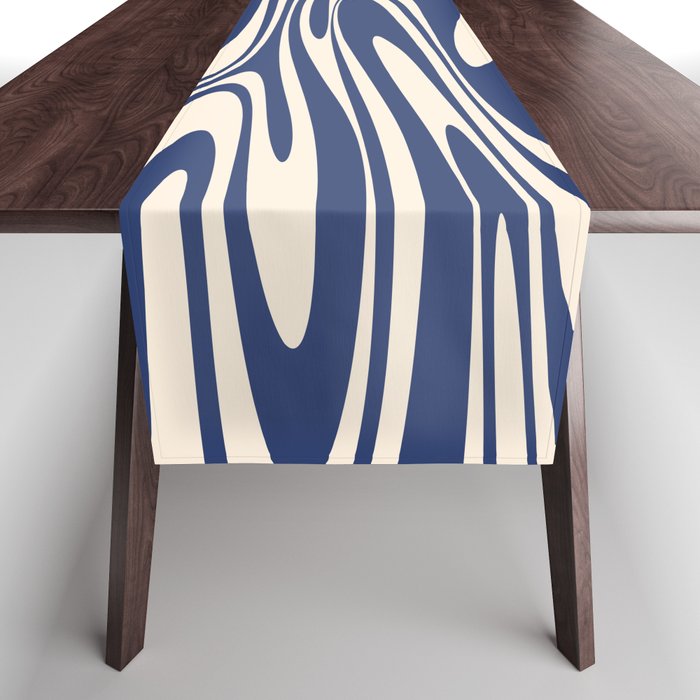 Retro Fantasy Swirl Abstract in Blue and Cream Table Runner Gallery Image 1
