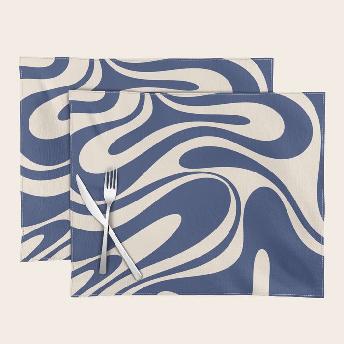 Retro Fantasy Swirl Abstract in Blue and Cream Placemat Gallery Image 1