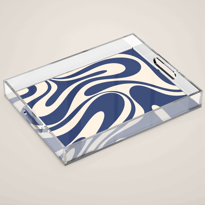 Retro Fantasy Swirl Abstract in Blue and Cream Acrylic Tray Gallery Image 1