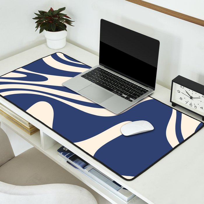 Retro Fantasy Swirl Abstract in Blue and Cream Desk Mat Gallery Image 2
