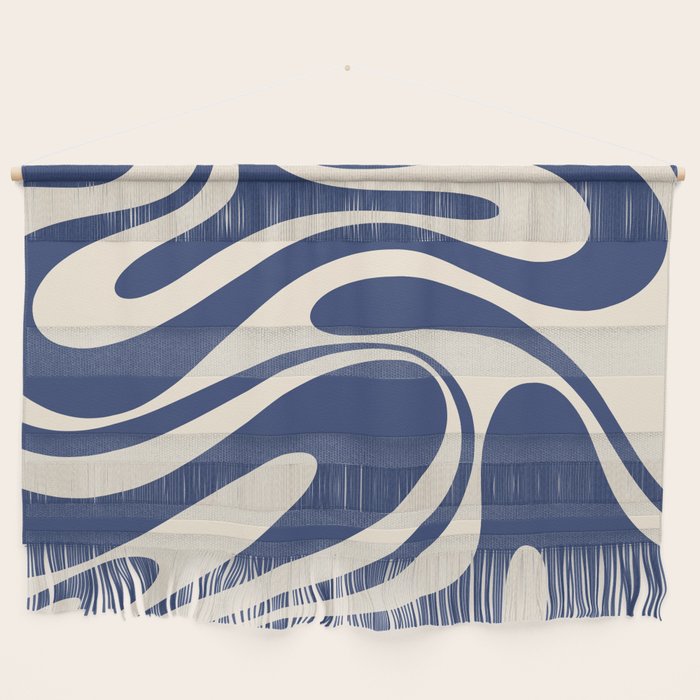 Retro Fantasy Swirl Abstract in Blue and Cream Wall Hanging Gallery Image 1