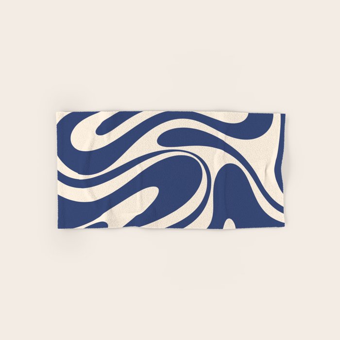Retro Fantasy Swirl Abstract in Blue and Cream Bath Towel Gallery Image 1