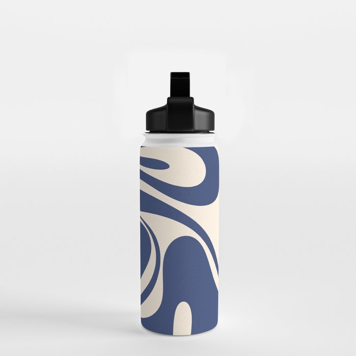 Retro Fantasy Swirl Abstract in Blue and Cream Water Bottle Gallery Image 2