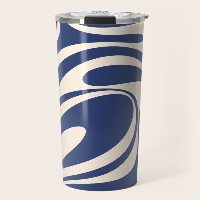 Retro Fantasy Swirl Abstract in Blue and Cream Travel Mug Gallery Image 1
