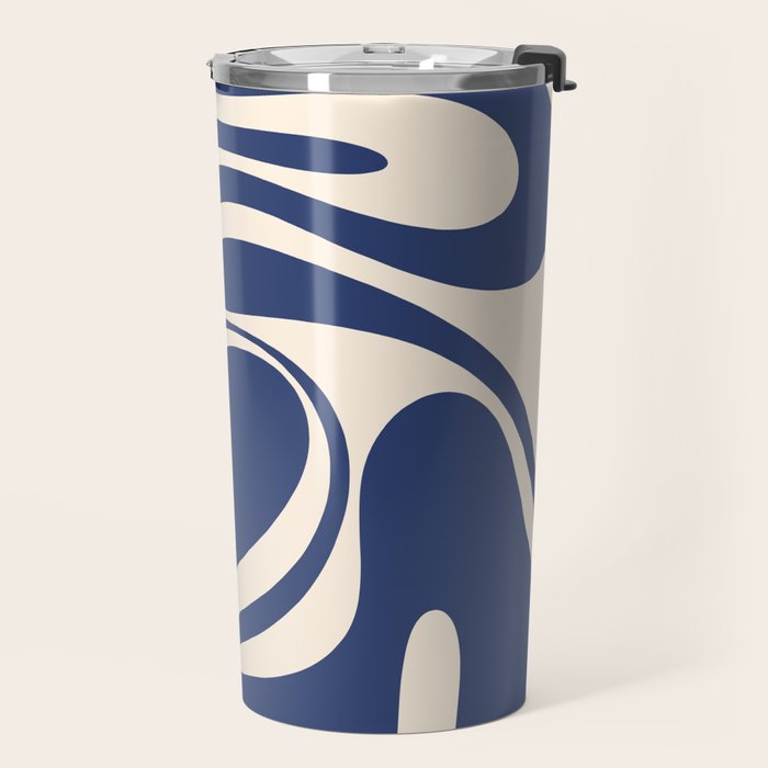 Retro Fantasy Swirl Abstract in Blue and Cream Travel Mug Gallery Image 2