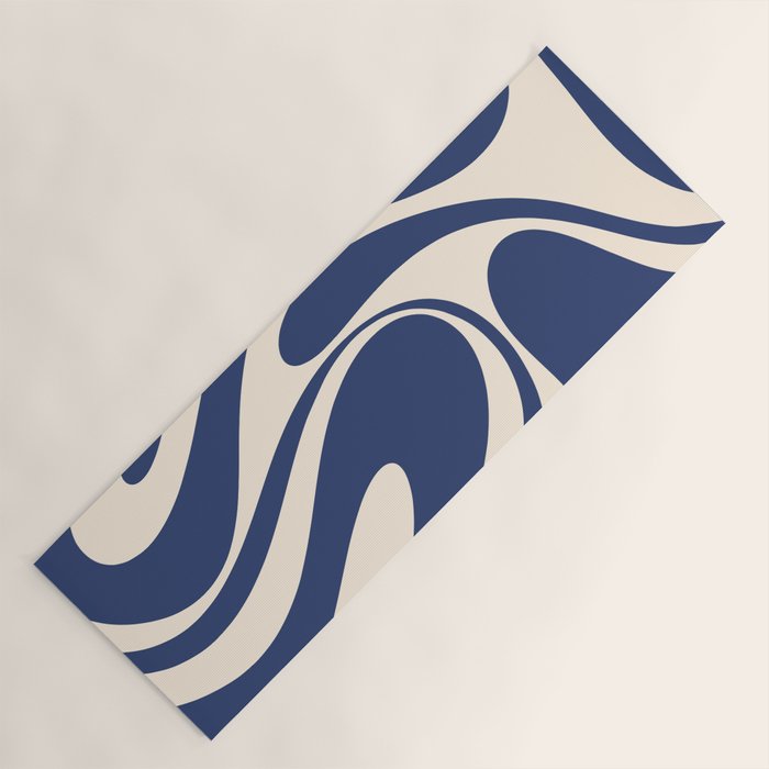 Retro Fantasy Swirl Abstract in Blue and Cream Yoga Mat Gallery Image 1