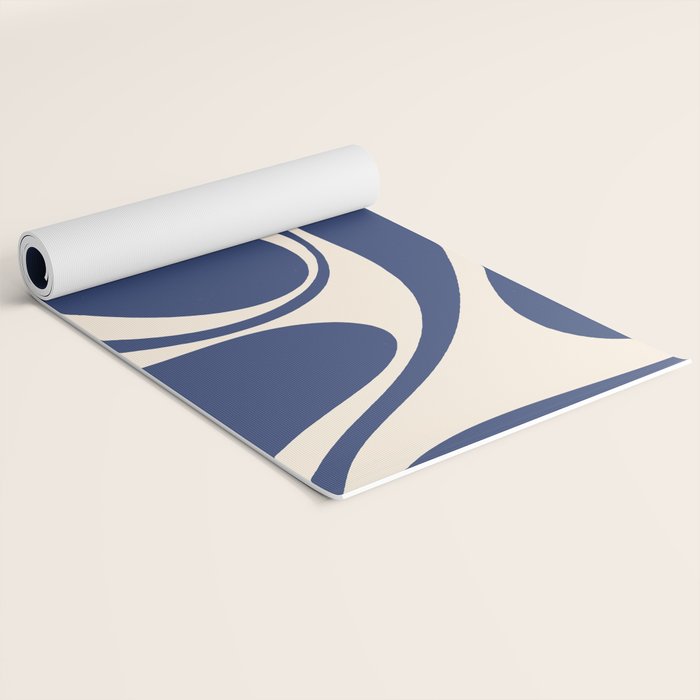 Retro Fantasy Swirl Abstract in Blue and Cream Yoga Mat Gallery Image 2
