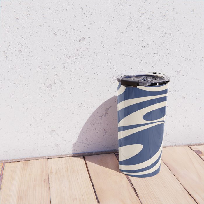 Retro Fantasy Swirl Abstract in Blue and Cream Travel Mug Gallery Image 4