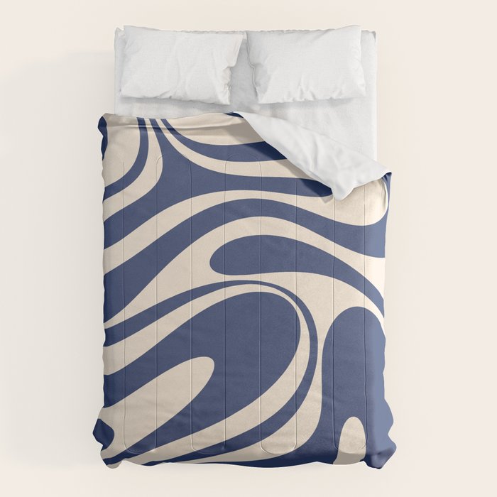 Retro Fantasy Swirl Abstract in Blue and Cream Comforter Gallery Image 1