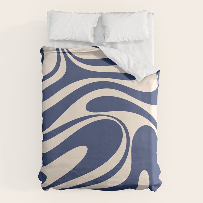 Retro Fantasy Swirl Abstract in Blue and Cream Duvet Cover Gallery Image 6