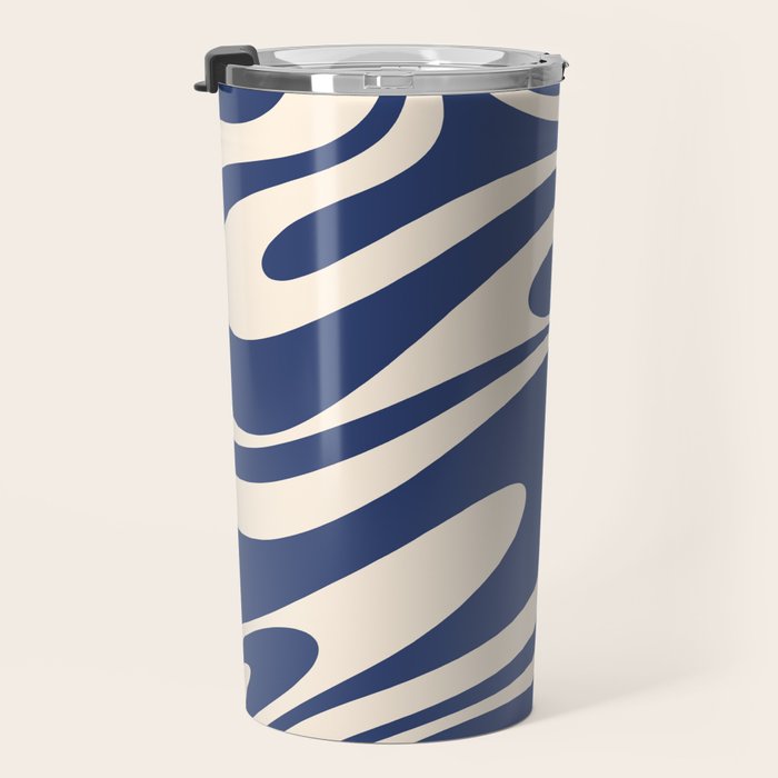 Retro Fantasy Swirl Abstract in Blue and Cream Travel Mug Gallery Image 3