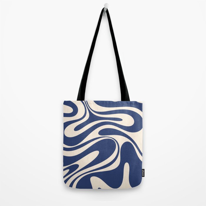 Retro Fantasy Swirl Abstract in Blue and Cream Tote Bag Gallery Image 2