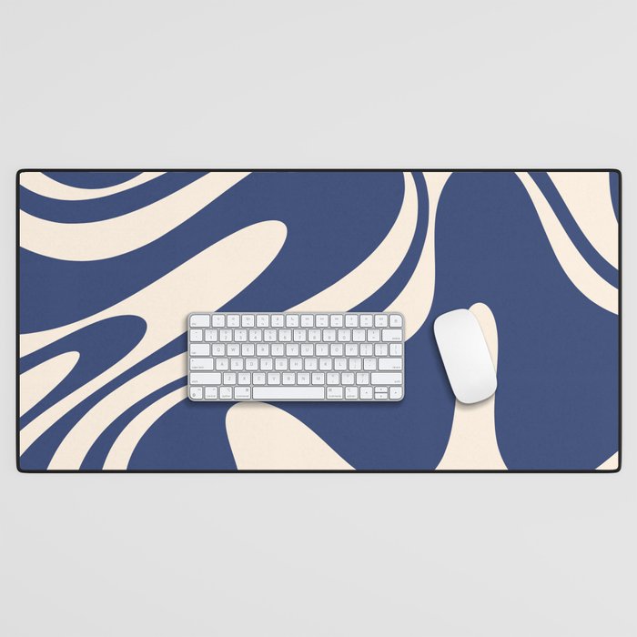 Retro Fantasy Swirl Abstract in Blue and Cream Desk Mat Gallery Image 1