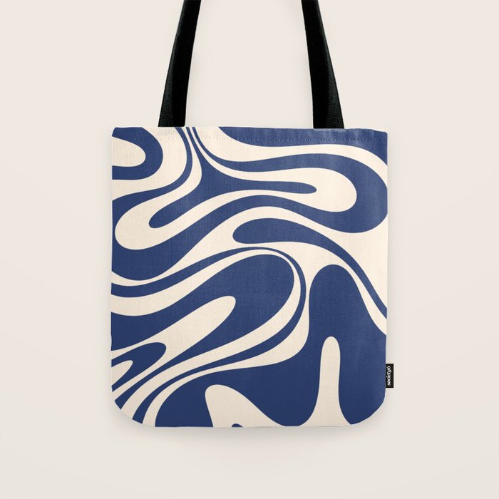 Retro Fantasy Swirl Abstract in Blue and Cream Tote Bag Gallery Image 1
