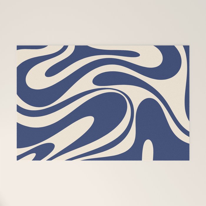 Retro Fantasy Swirl Abstract in Blue and Cream Welcome Mat Gallery Image 1