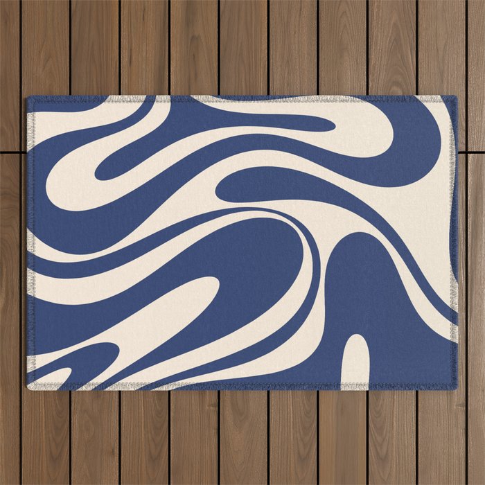 Retro Fantasy Swirl Abstract in Blue and Cream Outdoor Rug Gallery Image 1