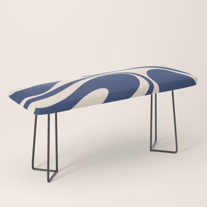 Retro Fantasy Swirl Abstract in Blue and Cream Bench Gallery Image 1