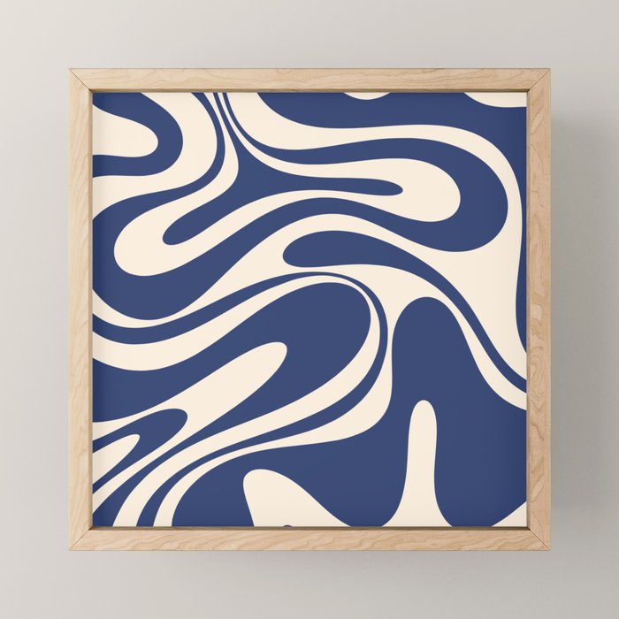 Retro Fantasy Swirl Abstract in Blue and Cream Mini Art Print Gallery Image 1