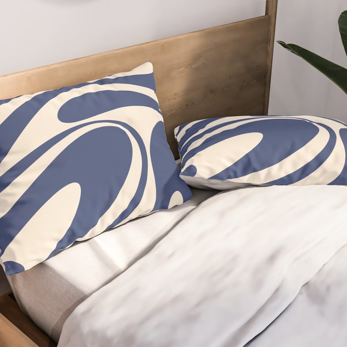 Retro Fantasy Swirl Abstract in Blue and Cream Pillow Sham Gallery Image 2