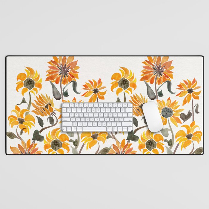 Sunflower Watercolor â Yellow & Black Palette Desk Mat Gallery Image 1