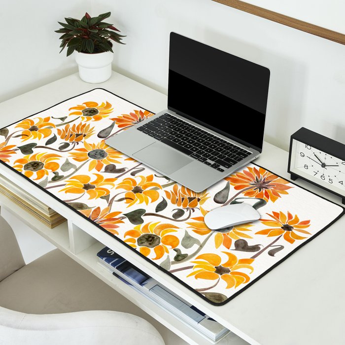 Sunflower Watercolor â Yellow & Black Palette Desk Mat Gallery Image 2