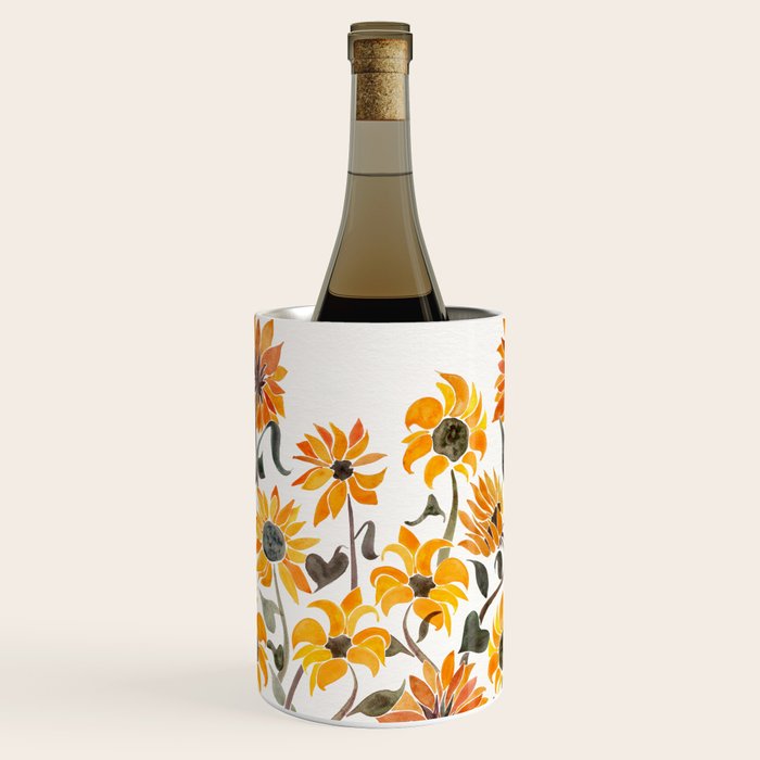 Sunflower Watercolor - Yellow & Black Palette Wine Chiller Gallery Image 1
