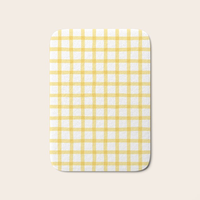 Yellow geometric plaid gingham pattern Bath Mat Gallery Image 1